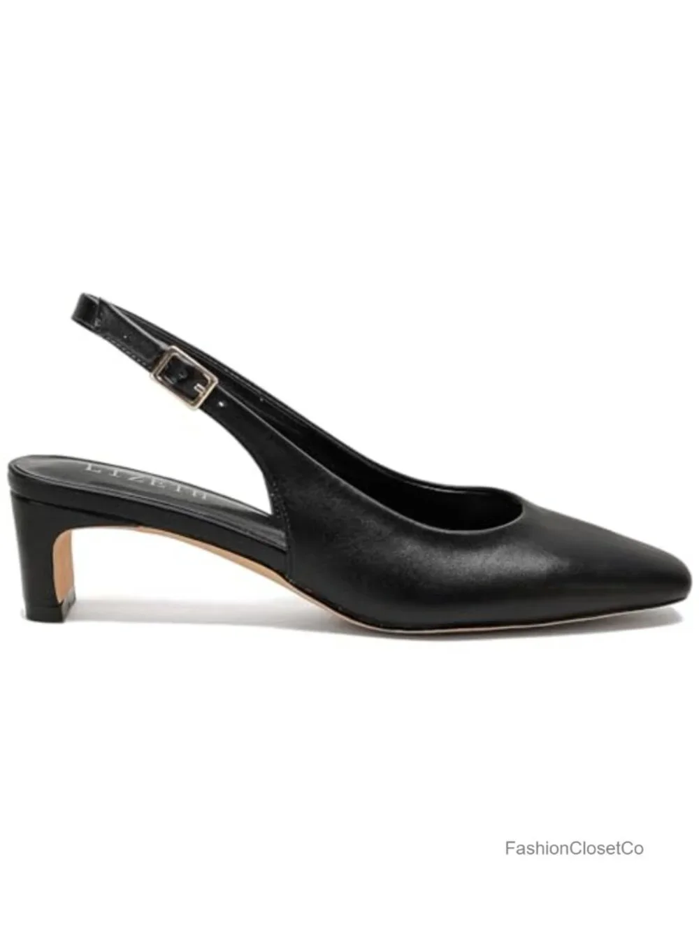 Women's Low Heel Pumps Square Toe Block Heel Slingback Dress Shoes Faux Leather